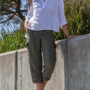 CP Shades Millstone Olive Casual Linen Cargo Pants Large